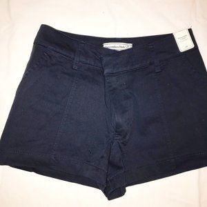 NWT ABERCROMBIE & FITCH Cotton Chino Tailored Shorts Navy Blue Size 25